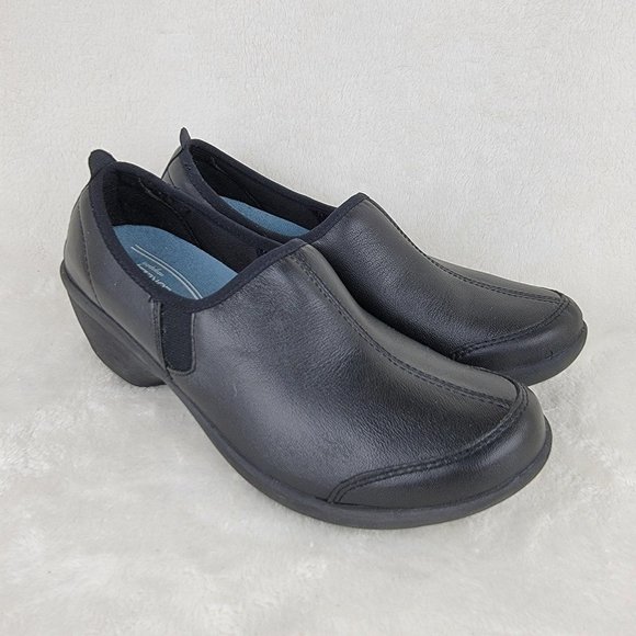 Easy Spirit Explore 24 Black Leather Slip-On Comfort Clog Shoes Size 8.5M - Picture 1 of 8